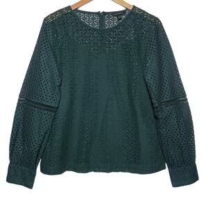 BANANA REPUBLIC Women’s Emerald Green Lace Boho Long Sleeve Top Medium